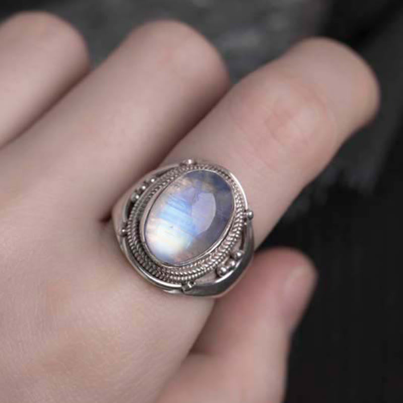 Anello regolabile con pietra di luna naturale in argento sterling 925 fatto a mano con Buddha Stones - image 3