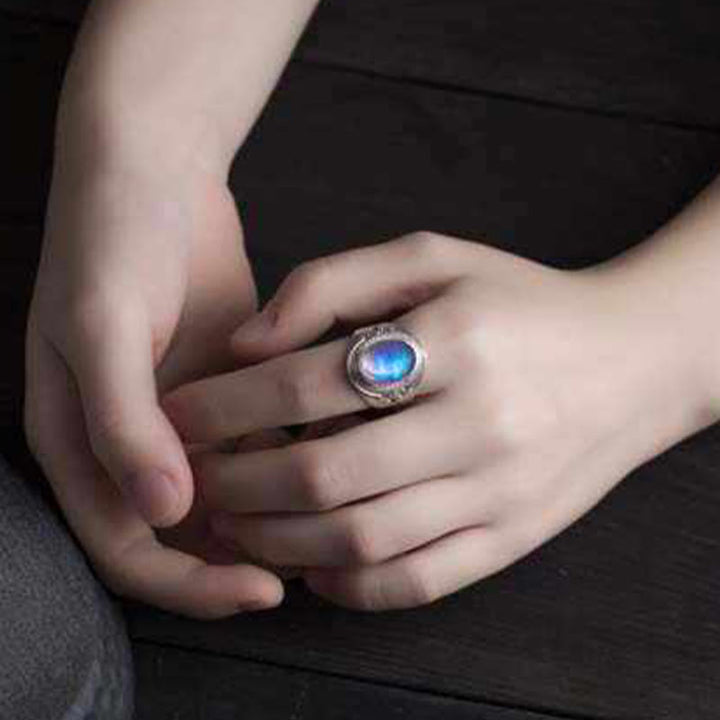 Anello regolabile con pietra di luna naturale in argento sterling 925 fatto a mano con Buddha Stones - image 5