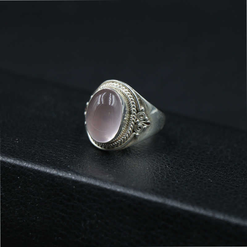Anello regolabile in argento sterling 925 con quarzo rosa naturale fatto a mano, energia amorevole, Buddha Stones - Taglia US5-US15 (regolabile) - image 0