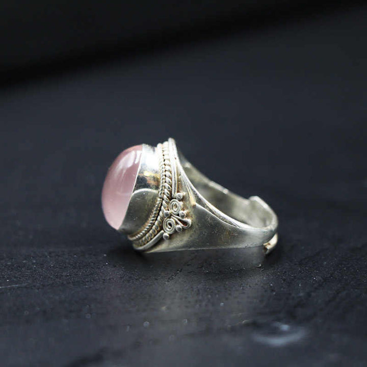 Anello regolabile in argento sterling 925 con quarzo rosa naturale fatto a mano, energia amorevole, Buddha Stones - image 2