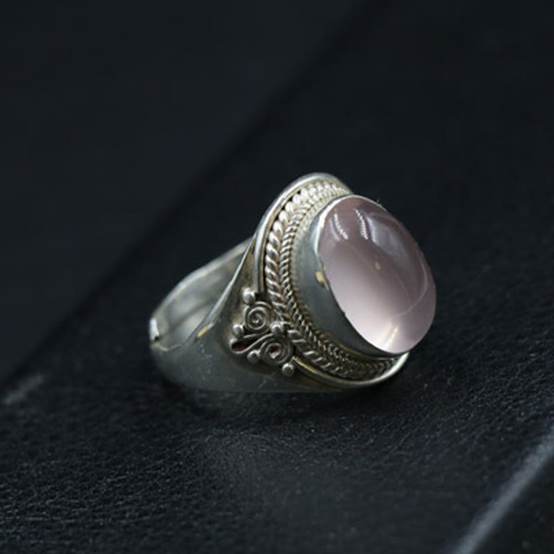 Anello regolabile in argento sterling 925 con quarzo rosa naturale fatto a mano, energia amorevole, Buddha Stones - image 1