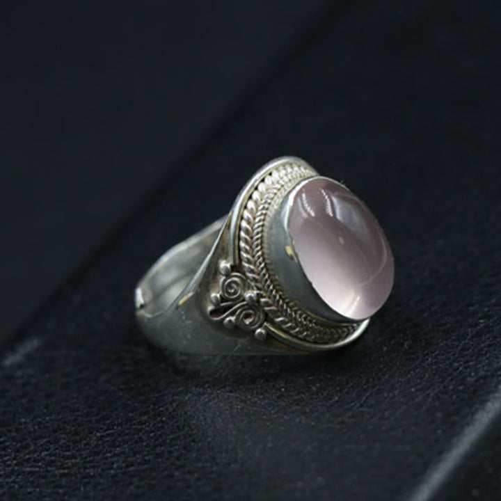 Anello regolabile in argento sterling 925 con quarzo rosa naturale fatto a mano, energia amorevole, Buddha Stones - image 1