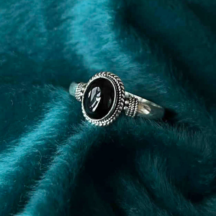 Anello regolabile in argento sterling 925 con onice nero fatto a mano, motivo Buddha Stones - Stile Uno US6-US9 (regolabile) - image 0