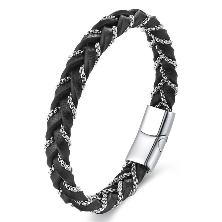 Bracciale con fibbia in pelle intrecciata, design semplice, in acciaio al titanio Buddha Stones