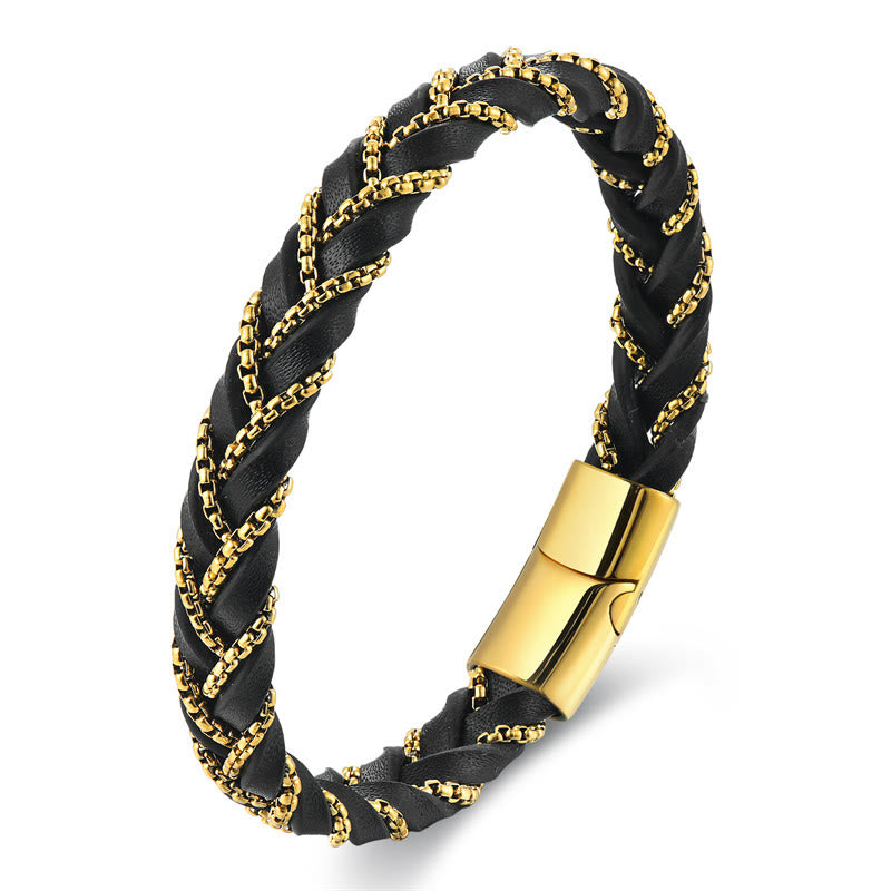 Bracciale con fibbia in pelle intrecciata, design semplice, in acciaio al titanio Buddha Stones