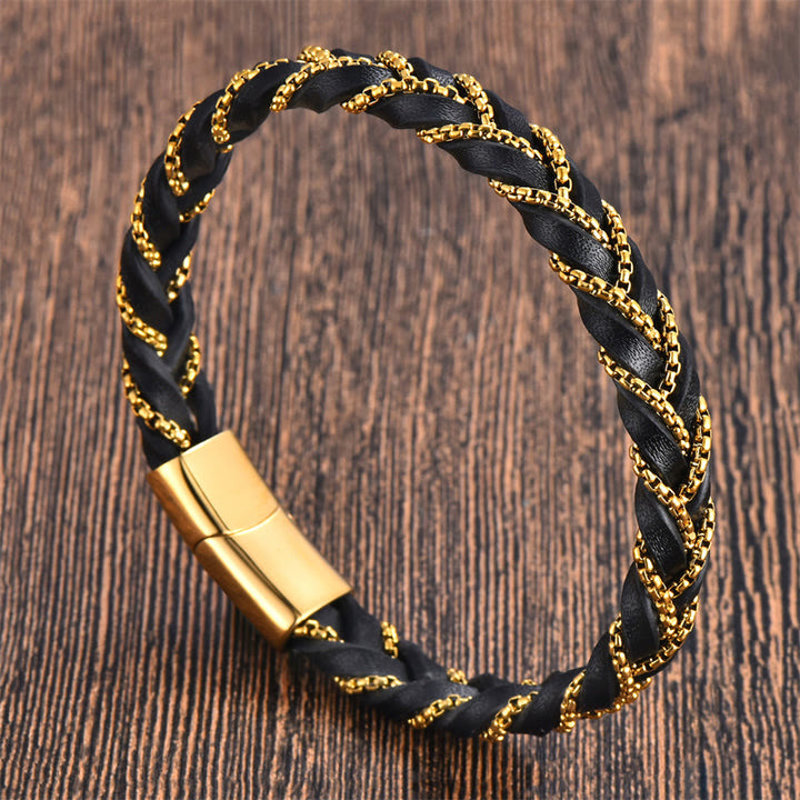 Bracciale con fibbia in pelle intrecciata, design semplice, in acciaio al titanio Buddha Stones