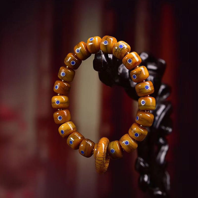 Braccialetto in corda intrecciata con perline d'osso tibetane vintage, lazurite e lapislazzuli Buddha Stones - image 3