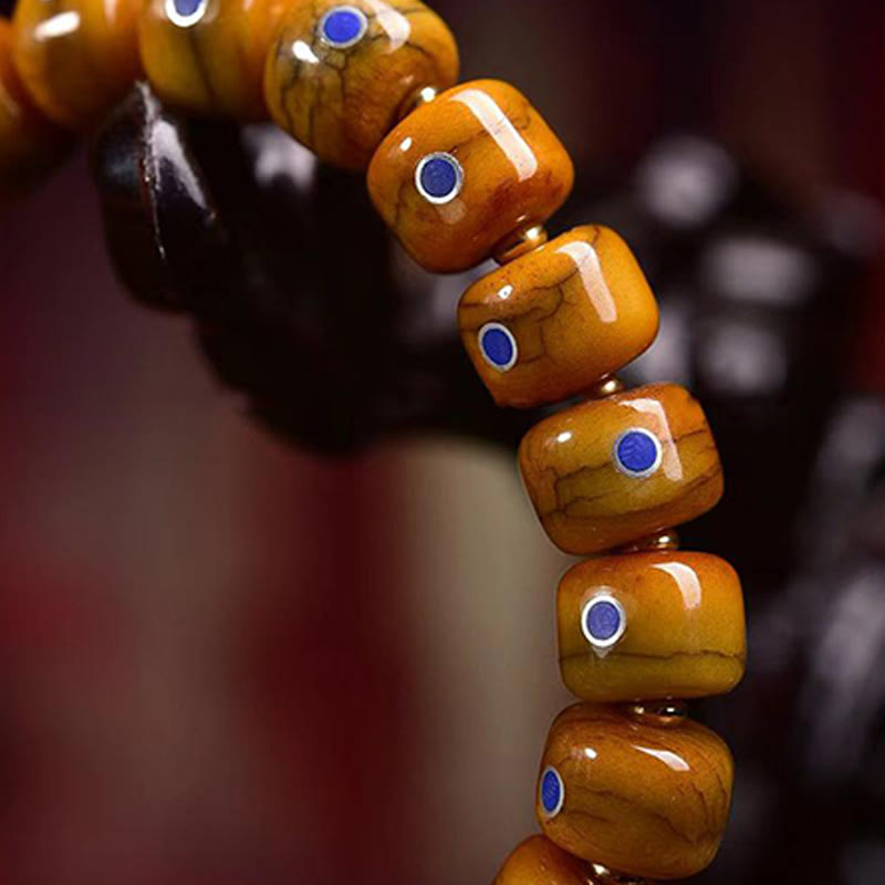 Braccialetto in corda intrecciata con perline d'osso tibetane vintage, lazurite e lapislazzuli Buddha Stones - image 5