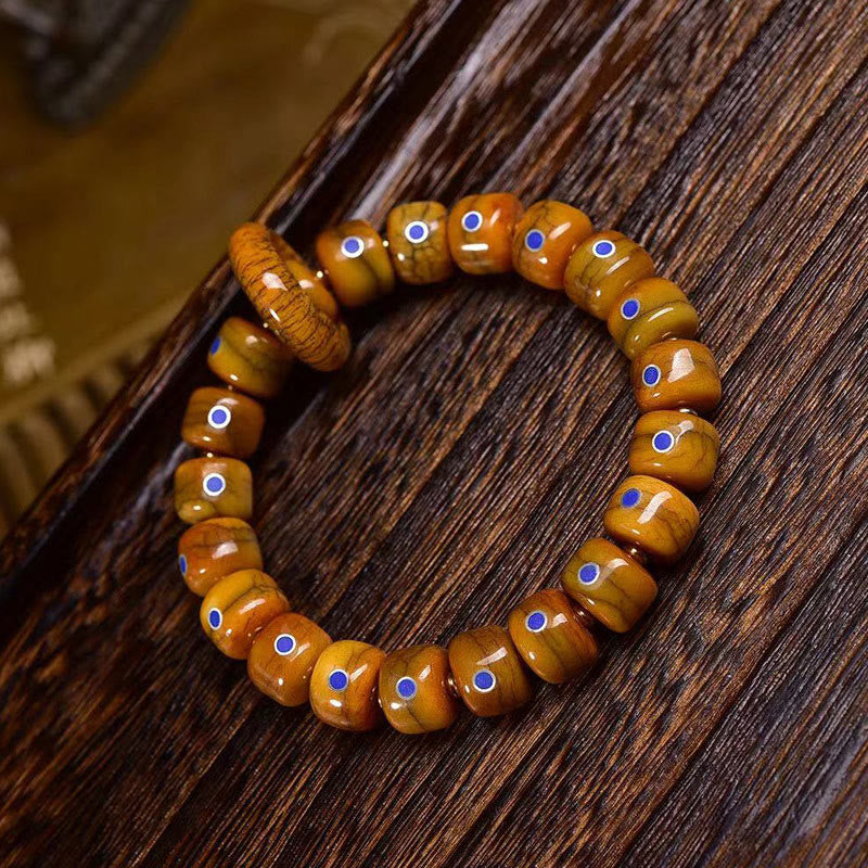 Braccialetto in corda intrecciata con perline d'osso tibetane vintage, lazurite e lapislazzuli Buddha Stones - image 1