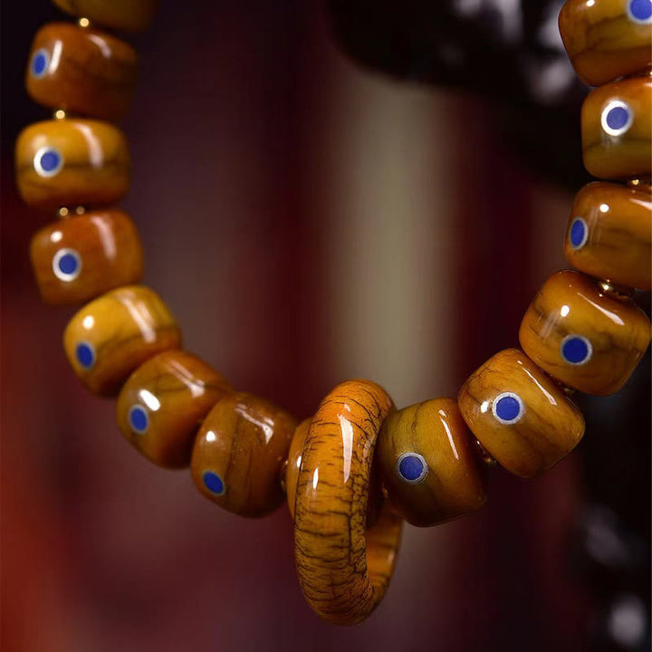 Braccialetto in corda intrecciata con perline d'osso tibetane vintage, lazurite e lapislazzuli Buddha Stones - image 4