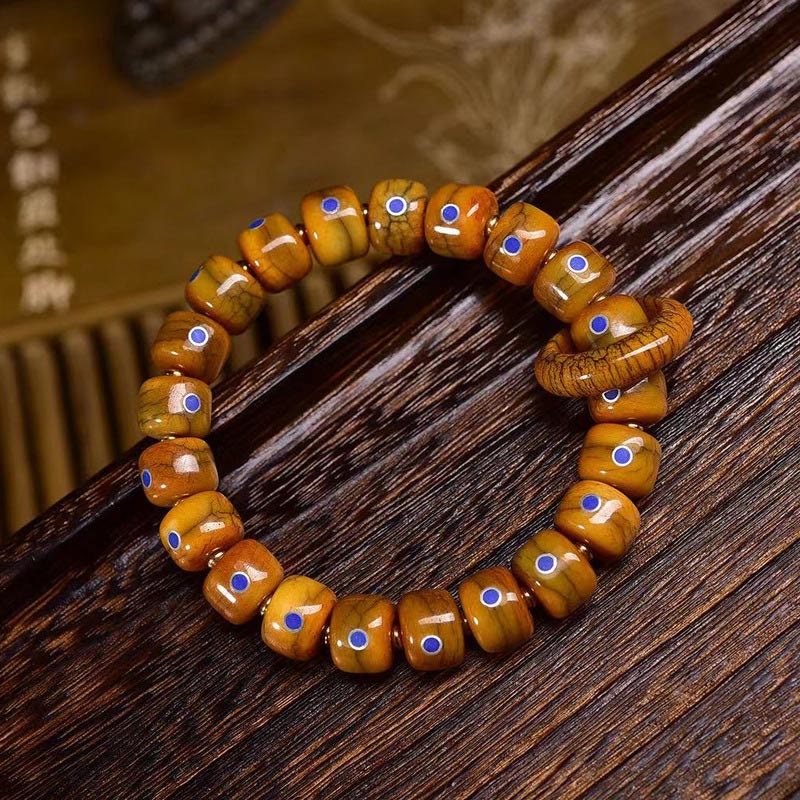 Braccialetto in corda intrecciata con perline d'osso tibetane vintage, lazurite e lapislazzuli Buddha Stones - Dimensioni perline: 0,47*0,35 pollici (1,2*0,9 cm) - image 0