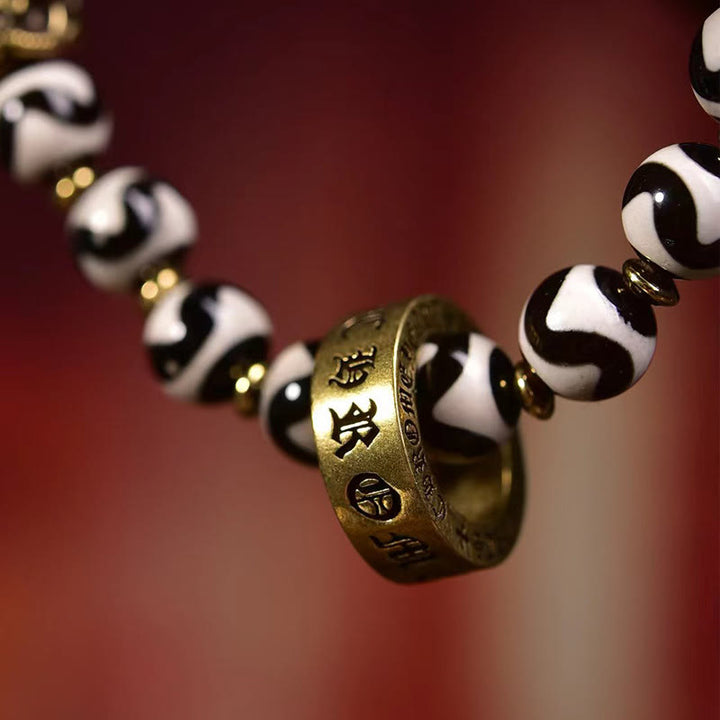 Bracciale benedizioni Om Mani Padme Hum con Buddha Stones vintage tibetane Dzi