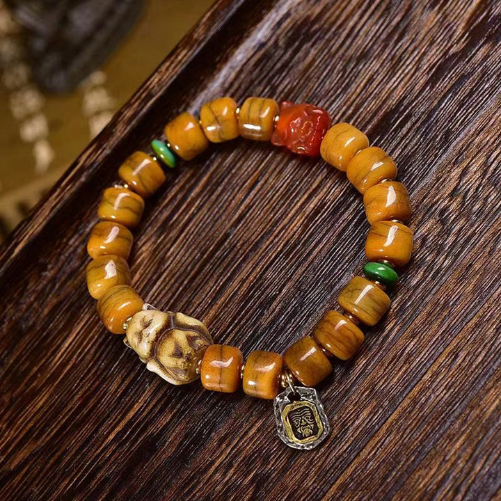 Braccialetto di equilibrio con perline di osso tibetane vintage , Buddha Stones, perline Dzi, volpe carina