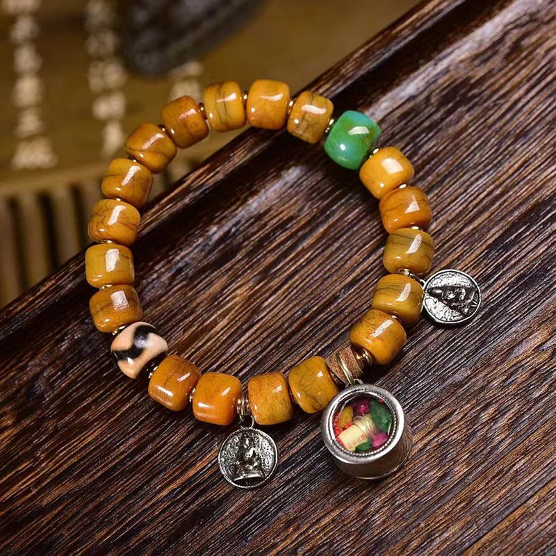 Braccialetto di equilibrio con perline di osso tibetane vintage , Buddha Stones, perline Dzi, volpe carina