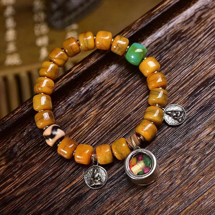 Braccialetto di equilibrio con perline di osso tibetane vintage , Buddha Stones, perline Dzi, volpe carina