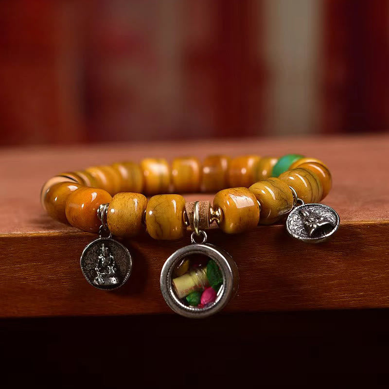 Braccialetto di equilibrio con perline di osso tibetane vintage , Buddha Stones, perline Dzi, volpe carina