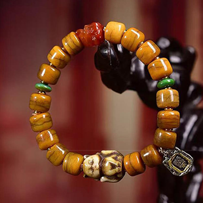 Braccialetto di equilibrio con perline di osso tibetane vintage , Buddha Stones, perline Dzi, volpe carina