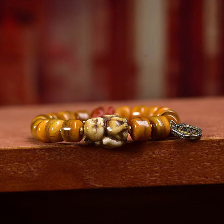 Braccialetto di equilibrio con perline di osso tibetane vintage , Buddha Stones, perline Dzi, volpe carina
