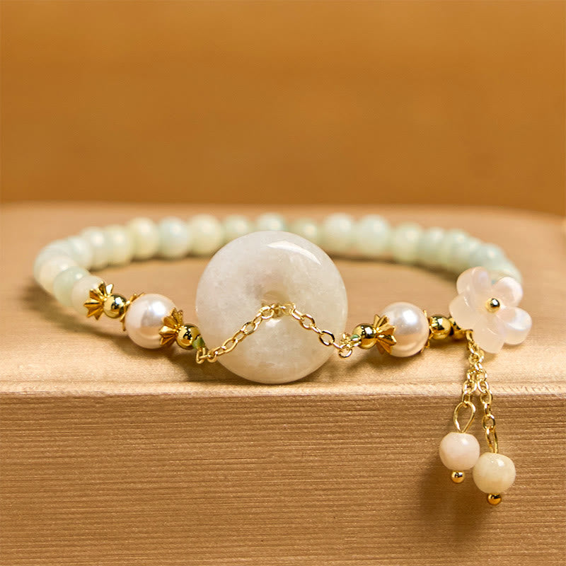Buddha Stones Jade Peace Buckle Perline Fiore Prosperità