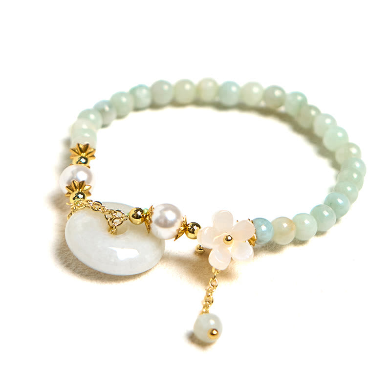 Buddha Stones Jade Peace Buckle Perline Fiore Prosperità