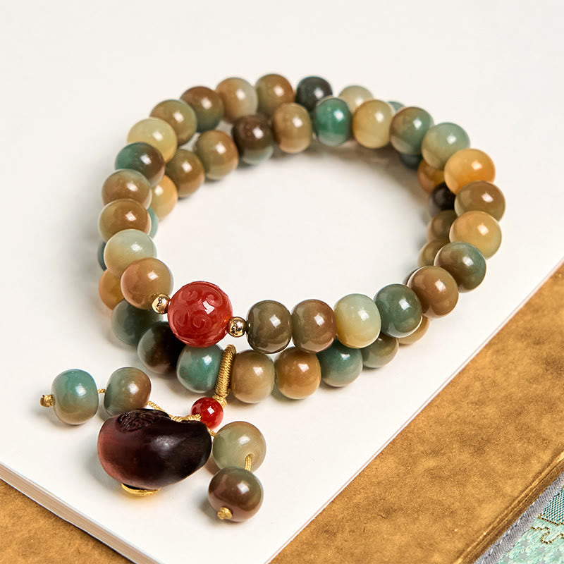 Bracciale doppio giro con semi di Bodhi colorati Buddha Stones