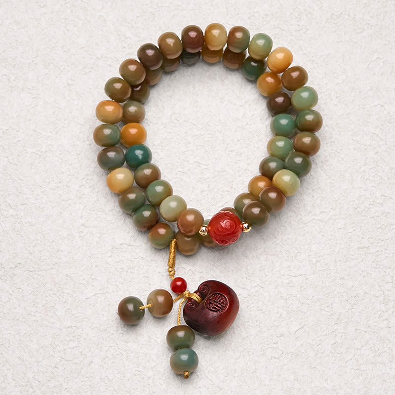 Bracciale doppio giro con semi di Bodhi colorati Buddha Stones