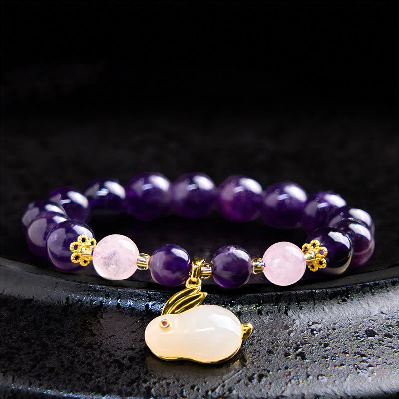 Bracciale per la pace interiore con perline di coniglio in ametista naturale Buddha Stones