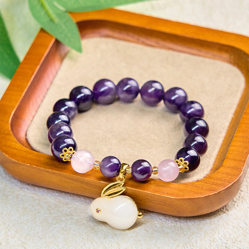 Bracciale per la pace interiore con perline di coniglio in ametista naturale Buddha Stones