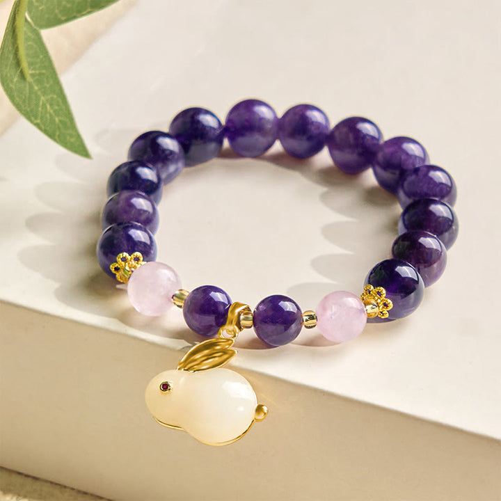 Bracciale per la pace interiore con perline di coniglio in ametista naturale Buddha Stones