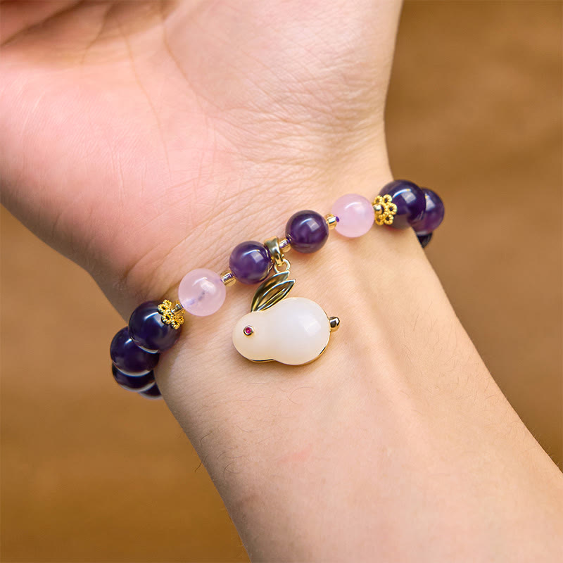 Bracciale per la pace interiore con perline di coniglio in ametista naturale Buddha Stones