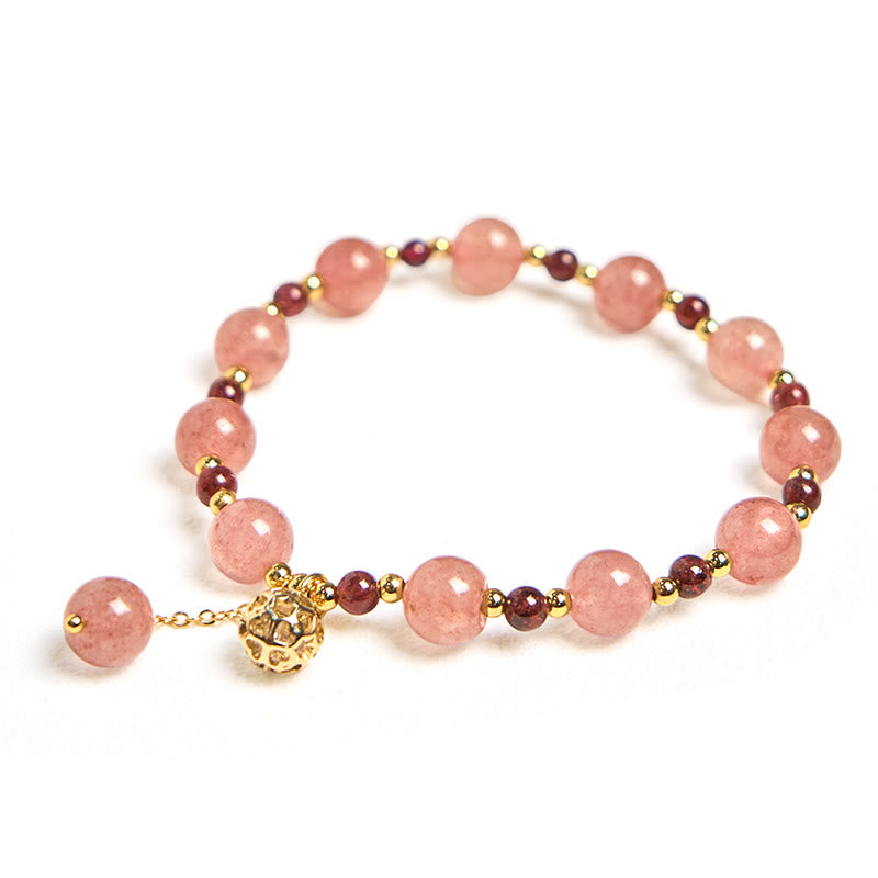 Braccialetto curativo in quarzo fragola naturale e granato Buddha Stones