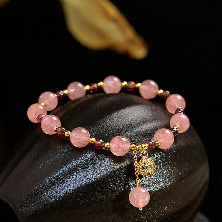 Braccialetto curativo in quarzo fragola naturale e granato Buddha Stones