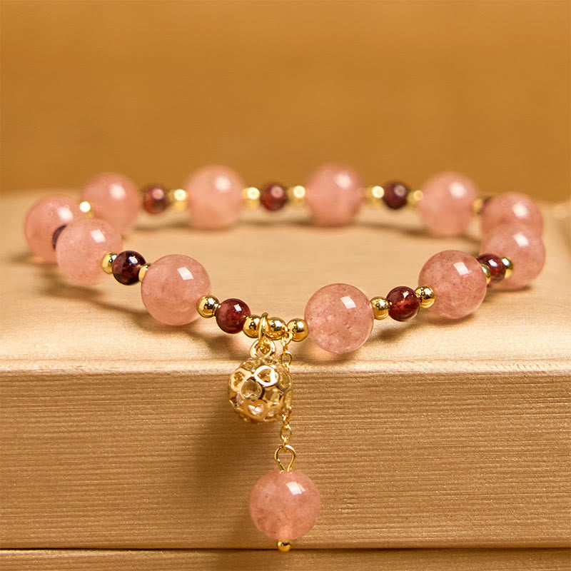 Braccialetto curativo in quarzo fragola naturale e granato Buddha Stones