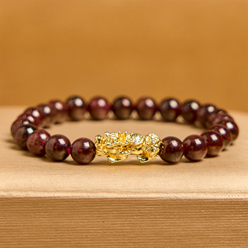 Bracciale di protezione PiXiu con perle di granato naturale Buddha Stones
