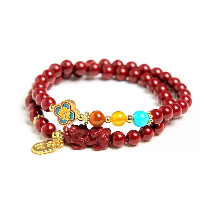 Braccialetto a doppio giro con benedizione del carattere PiXiu Fu in cinabro Buddha Stones