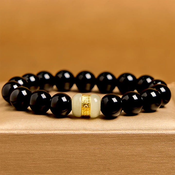 Bracciale di supporto in giada onice nera naturale Buddha Stones