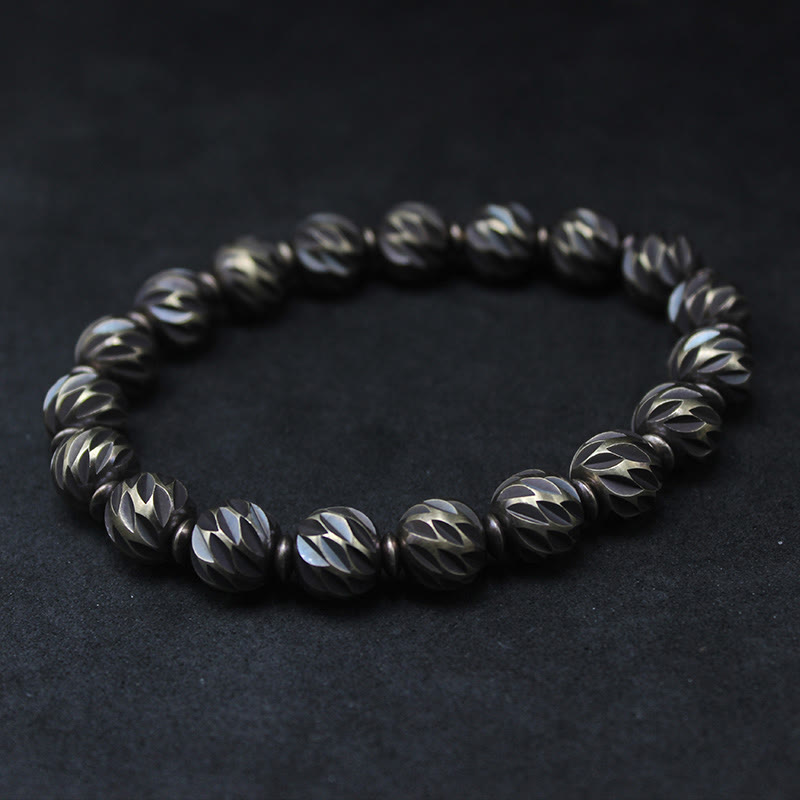 Braccialetto della ricchezza con perline di ottone e rame, motivo a coltello anticato , Buddha Stones