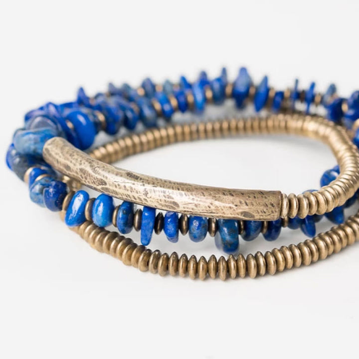 Bracciale Buddha Stones a forma irregolare con triplo giro di lazurite e lapislazzuli - image 4