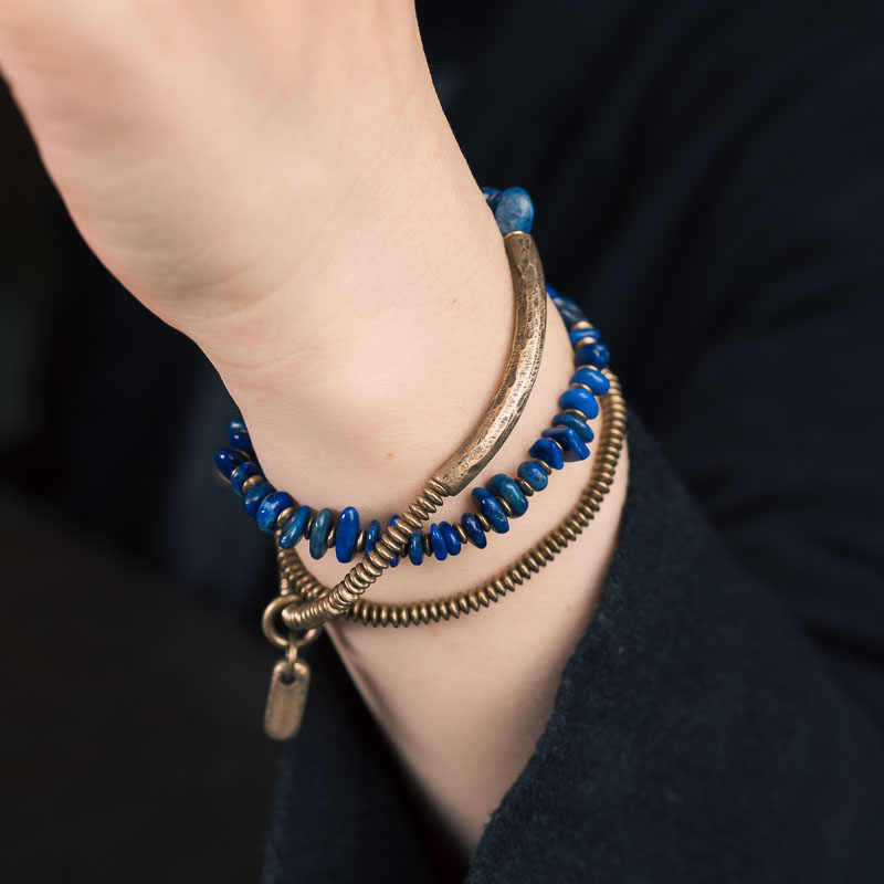 Bracciale Buddha Stones a forma irregolare con triplo giro di lazurite e lapislazzuli - image 8