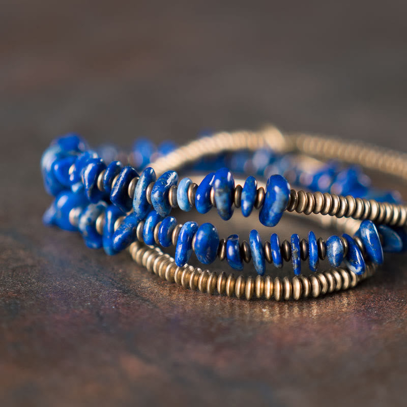 Bracciale Buddha Stones a forma irregolare con triplo giro di lazurite e lapislazzuli - image 7