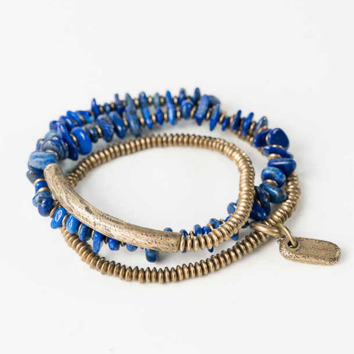 Bracciale Buddha Stones a forma irregolare con triplo giro di lazurite e lapislazzuli - image 3