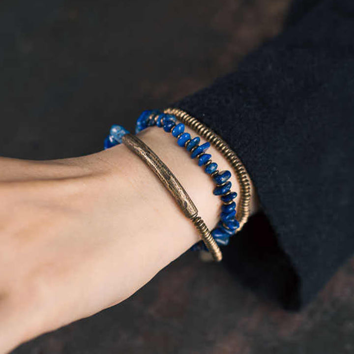 Bracciale Buddha Stones a forma irregolare con triplo giro di lazurite e lapislazzuli - image 10
