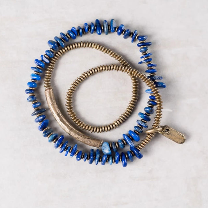 Bracciale Buddha Stones a forma irregolare con triplo giro di lazurite e lapislazzuli - image 2