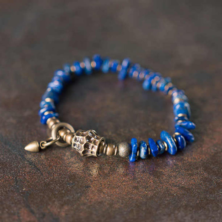 Braccialetto Buddha Stones Vintage con design irregolare, lazurite e lapislazzuli positivo - 6,7-6,9 pollici (17-17,5 cm) - image 0