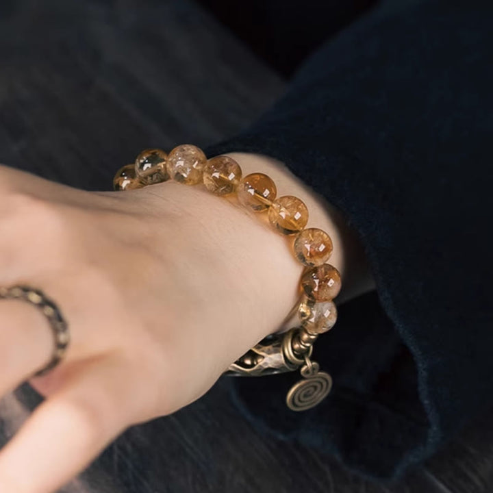 Bracciale di protezione Buddha Stones Daily Retro da 10 mm con perline di citrino