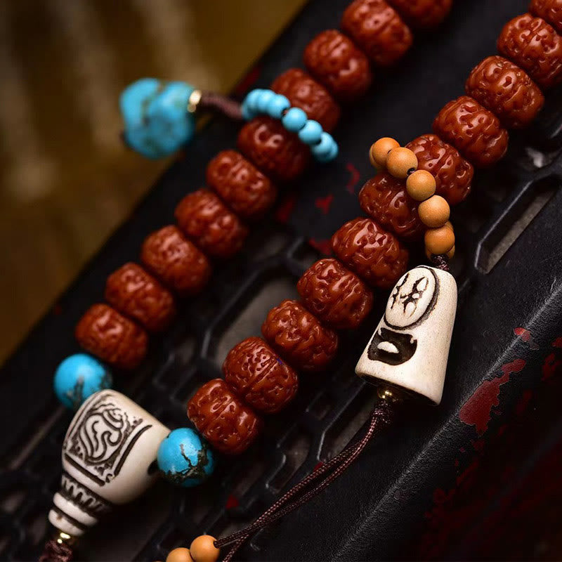 Buddha Stones 108 perle Rudraksha Bodhi Seed Wealth Tassel Mala