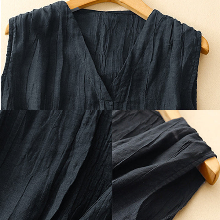 Cardigan scollo a V senza maniche in cotone e lino da donna, casual, estivo, in tinta unita, con design a pieghe, motivo Buddha Stones - image 8