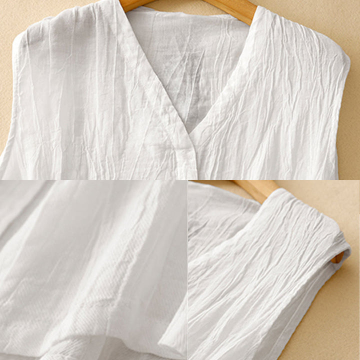 Cardigan scollo a V senza maniche in cotone e lino da donna, casual, estivo, in tinta unita, con design a pieghe, motivo Buddha Stones - image 16
