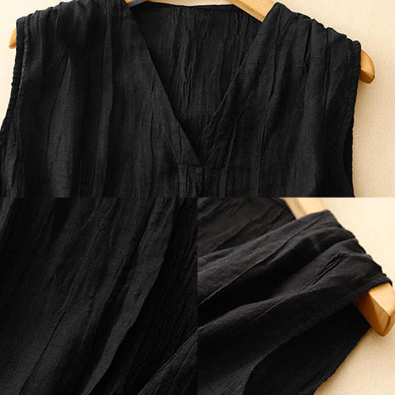 Cardigan scollo a V senza maniche in cotone e lino da donna, casual, estivo, in tinta unita, con design a pieghe, motivo Buddha Stones - image 12