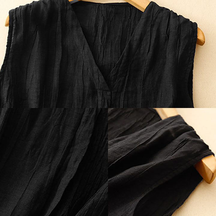 Cardigan scollo a V senza maniche in cotone e lino da donna, casual, estivo, in tinta unita, con design a pieghe, motivo Buddha Stones - image 12